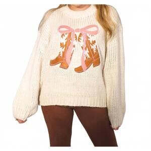 NEW BAEVELY BY WELLMADE coquette cowgirl sweater in natural